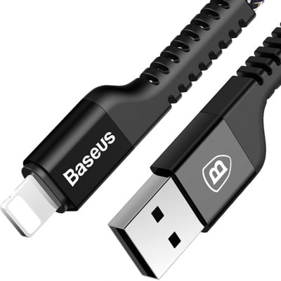 Кабель USB Lightning для Apple с защитой от перегиба Baseus CALZJ-A01 2A 1 метр черный - фото
