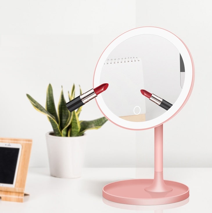 Настольное зеркало для макияжа с подсветкой ShineMirror TD-032 розового цвета - фото