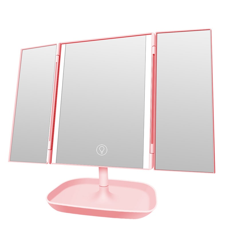 Настольное зеркало для макияжа с подсветкой и увеличением ShineMirror TD-028 розового цвета - фото