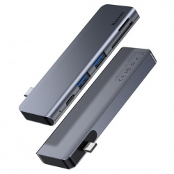 USB-хаб Baseus Type-C to USB 3.0 x 2/SD/TF/Type-C PD для MacBook Pro (CAHUB-K0G) - фото