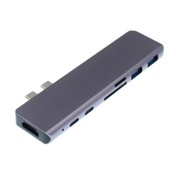 Адаптер 7-в-1 Type-C Card Reader & HUB - Type-Cx2, USB 3.0х2, microSD, SD, HDMI 4K - фото
