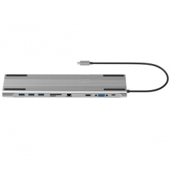 Адаптер 10-в-1 USB-C Multifunctional Converter - HDMI, VGA, Stereo, USB-C, USB 3.0х3, RJ45, SD, Micro SD серый - фото