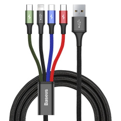 Кабель Baseus 4 в 1 Rapid Series USB - USB Type-C/Lightning/2xmicroUSB (CA1T4-C01) 1.2 метра - фото