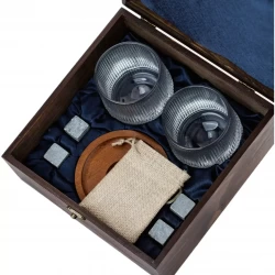 Подарочный набор с камнями для виски в деревянной шкатулке (крутящиеся бокалы с деревянной подставкой) AmiroTrend ABW-302W - фото