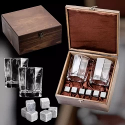 Подарочный набор для виски в деревянной шкатулке с камнями AmiroTrend ABW-104 - фото