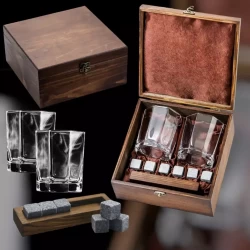 Подарочный набор для виски в деревянной шкатулке с камнями AmiroTrend ABW-103W - фото