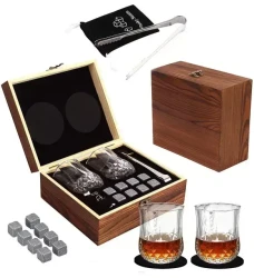 Подарочный набор с камнями для виски в деревянной шкатулке Amiro Bar Set ABS-202W - фото