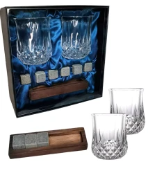 Подарочный набор для виски 2 стакана, подставка с камнями AmiroTrend ABW-310 blue - фото