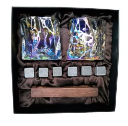 Подарочный набор для виски 2 стакана, подставка с камнями AmiroTrend ABW-311 brown pearl - фото