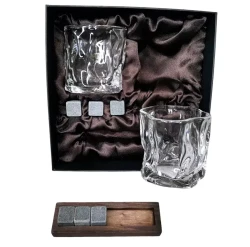 Подарочный набор для виски 2 стакана, подставка с камнями AmiroTrend ABW-311 brown crystal - фото