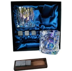 Подарочный набор для виски 2 стакана, подставка с камнями AmiroTrend ABW-311 blue pearl - фото