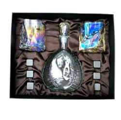 Подарочный набор для виски со штофом, 2 стакана, 6 камней AmiroTrend ABW-403 brown pearl - фото