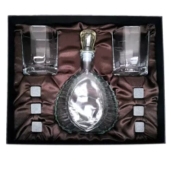 Подарочный набор для виски со штофом, 2 стакана, 6 камней AmiroTrend ABW-403 brown crystal - фото