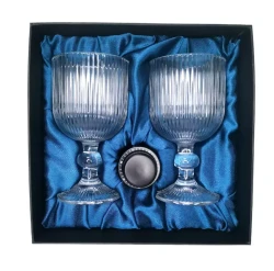 Подарочный набор для вина 2 бокала, вакуумная пробка AmiroTrend ABW-501 blue crystal - фото