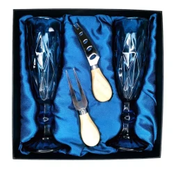 Подарочный набор для игристого и сыра, 2 бокала, нож, вилка AmiroTrend ABW-502 blue - фото