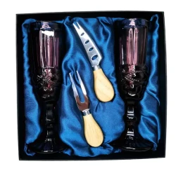 Подарочный набор для игристого и сыра, 2 бокала, нож, вилка AmiroTrend ABW-503 blue burgundy - фото