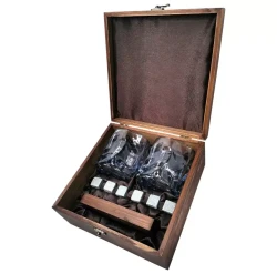 Подарочный набор для виски в деревянной шкатулке с камнями AmiroTrend ABW-304 brown transparent blue - фото
