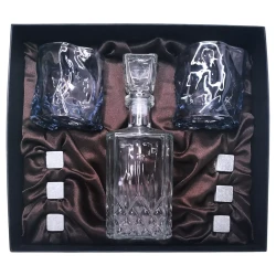 Подарочный набор для виски со штофом, 2 стакана, 6 камней AmiroTrend ABW-404 transparent blue - фото