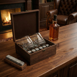 Подарочный набор для виски в деревянной шкатулке с камнями AmiroTrend ABW-307 - фото