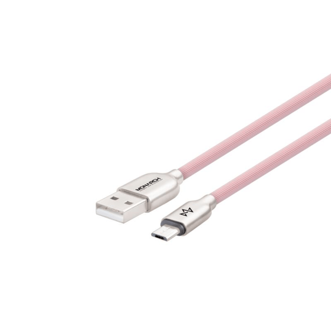 Кабель USB 2.0 Micro Usb MONARCH усиленный плетеный 1,2 метра розовый - фото