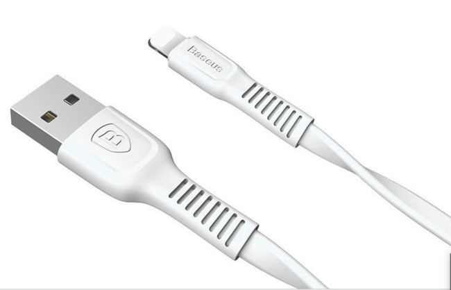 Кабель USB Lightning для Apple Baseus CALZY-B02 плоский 2A 1 метр белый - фото2